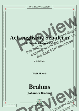 page one of Brahms-Ach,englische Schäferin,WoO 33 No.8,in A flat Major,for Voice&Piano 