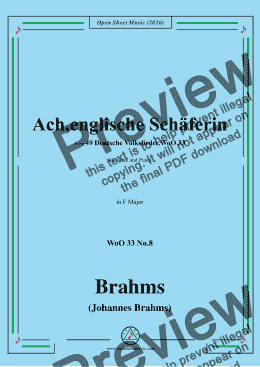 page one of Brahms-Ach,englische Schäferin,WoO 33 No.8,in F Major,for Voice&Piano 