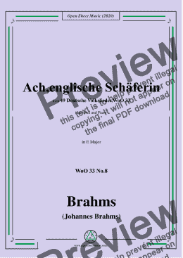 page one of Brahms-Ach,englische Schäferin,WoO 33 No.8,in E Major,for Voice&Piano