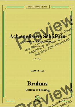 page one of Brahms-Ach,englische Schäferin,WoO 33 No.8,in B Major,for Voice&Piano