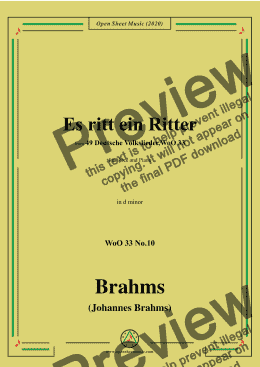 page one of Brahms-Es ritt ein Ritter,WoO 33 No.10,in d minor,for Voice and Piano 