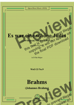 page one of Brahms-Es war eine schöne Jüdin,WoO 33 No.9,in D flat Major,for Voice&Piano