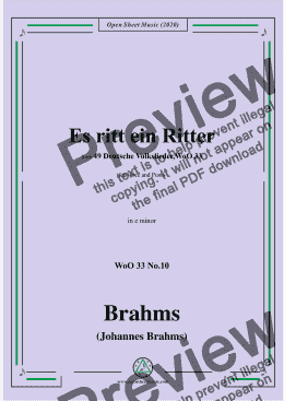 page one of Brahms-Es ritt ein Ritter,WoO 33 No.10,in e minor,for Voice and Piano 