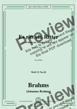 page one of Brahms-Es ritt ein Ritter,WoO 33 No.10,in g minor,for Voice and Piano 