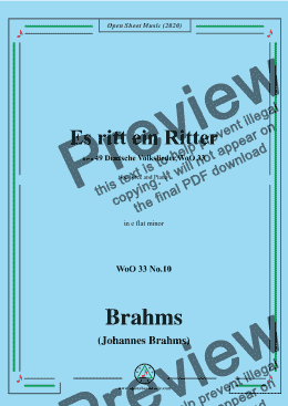 page one of Brahms-Es ritt ein Ritter,WoO 33 No.10,in e flat minor,for Voice and Piano