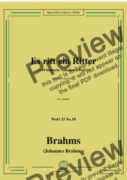 page one of Brahms-Es ritt ein Ritter,WoO 33 No.10,in c minor,for Voice and Piano 