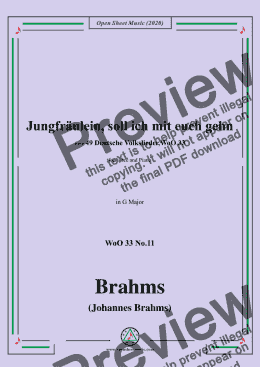 page one of Brahms-Jungfräulein,soll ich mit euch gehn,WoO 33 No.11,in G Major,for Voice&Piano 