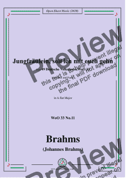 page one of Brahms-Jungfräulein,soll ich mit euch gehn,WoO 33 No.11,in A flat Major,for Voice&Pno 