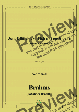 page one of Brahms-Jungfräulein,soll ich mit euch gehn,WoO 33 No.11,in A Major,for Voice&Pno 