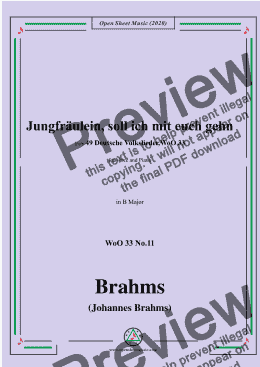 page one of Brahms-Jungfräulein,soll ich mit euch gehn,WoO 33 No.11,in B Major,for Voice&Pno 