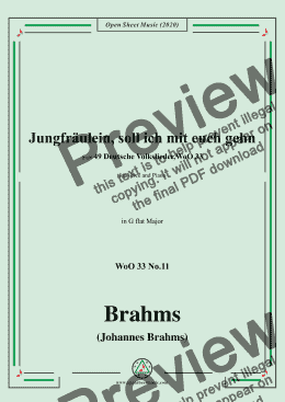 page one of Brahms-Jungfräulein,soll ich mit euch gehn,WoO 33 No.11,in G flat Major,for Voice&Pno