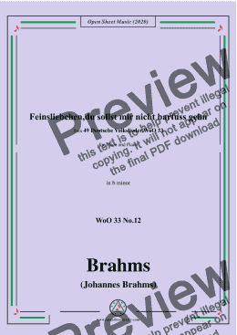 page one of Brahms-Feinsliebchen,du sollst mir nicht barfuss gehn,WoO 33 No.12,in b minor,for Voice&Pno 