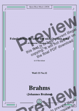 page one of Brahms-Feinsliebchen,du sollst mir nicht barfuss gehn,WoO 33 No.12,in b flat minor,for Voice&Pno 