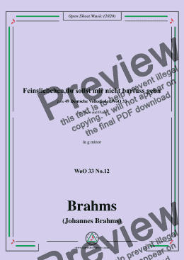 page one of Brahms-Feinsliebchen,du sollst mir nicht barfuss gehn,WoO 33 No.12,in g minor,for Voice&Pno 