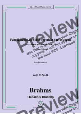 page one of Brahms-Feinsliebchen,du sollst mir nicht barfuss gehn,WoO 33 No.12,in c sharp minor,for Voice&Pno 