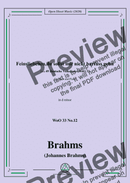 page one of Brahms-Feinsliebchen,du sollst mir nicht barfuss gehn,WoO 33 No.12,in d minor,for Voice&Pno 