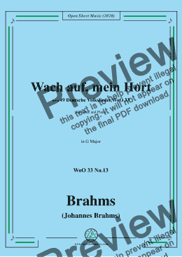 page one of Brahms-Wach auf,mein Hort,WoO 33 No.13,in G Major,for Voice&Piano 