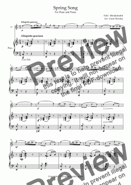 page one of "Spring Song" Mendelssohn- Flute and Piano- Early Intermediate