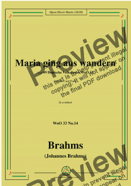 page one of Brahms-Maria ging aus wandern,WoO 33 No.14,in a minor,for Voice&Piano 