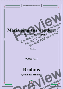 page one of Brahms-Maria ging aus wandern,WoO 33 No.14,in b flat minor,for Voice and Piano