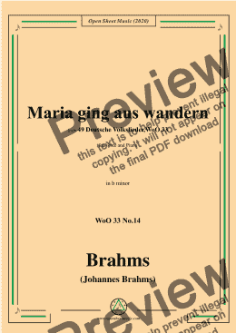 page one of Brahms-Maria ging aus wandern,WoO 33 No.14,in b minor,for Voice and Piano