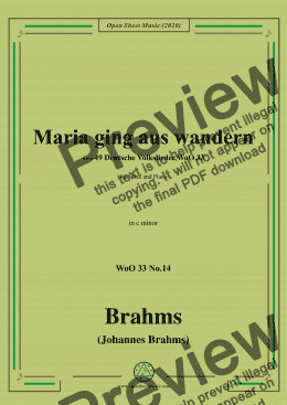 page one of Brahms-Maria ging aus wandern,WoO 33 No.14,in c minor,for Voice and Piano 