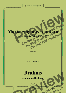 page one of Brahms-Maria ging aus wandern,WoO 33 No.14,in g minor,for Voice and Piano