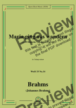 page one of Brahms-Maria ging aus wandern,WoO 33 No.14,in f sharp minor,for Voice and Piano 