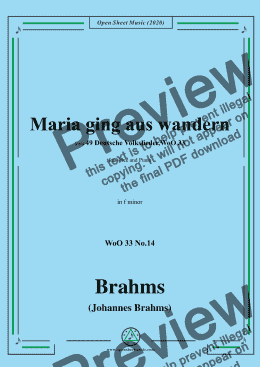 page one of Brahms-Maria ging aus wandern,WoO 33 No.14,in f minor,for Voice and Piano 