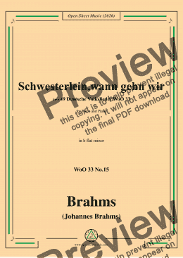 page one of Brahms-Schwesterlein,Schwesterlein,wann gehn wir,WoO 33 No.15,in b flat minor,for Voice&Piano