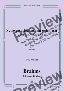 page one of Brahms-Schwesterlein,Schwesterlein,wann gehn wir,WoO 33 No.15,in b minor,for Voice&Piano 