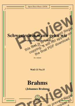 page one of Brahms-Schwesterlein,Schwesterlein,wann gehn wir,WoO 33 No.15,in c minor,for Voice&Piano