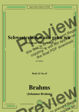 page one of Brahms-Schwesterlein,Schwesterlein,wann gehn wir,WoO 33 No.15,in f minor,for Voice&Piano