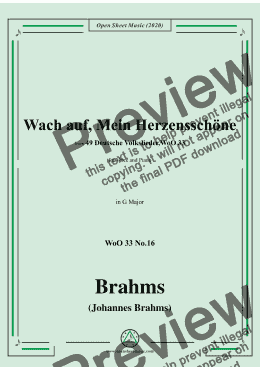 page one of Brahms-Wach auf,Mein Herzensschöne,WoO 33 No.16,in G Major,for Voice&Piano 