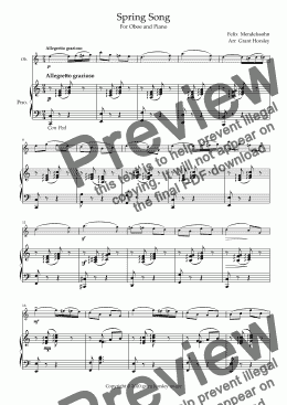 page one of "Spring Song" Mendelssohn- Oboe and Piano- Early Intermediate