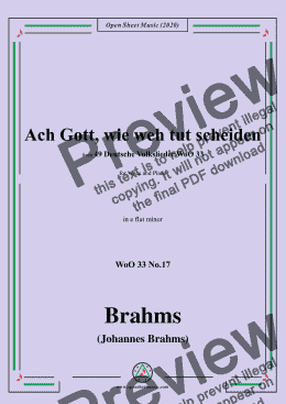 page one of Brahms-Ach Gott,wie weh tut scheiden,WoO 33 No.17,in e flat minor,for Voice&Piano 