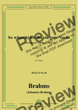 page one of Brahms-So wünsch' ich ihr ein gute Nacht,WoO 33 No.18,in F Major,for Voice&Piano