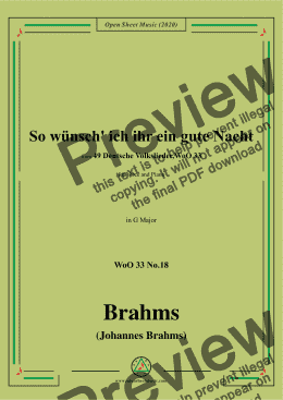 page one of Brahms-So wünsch' ich ihr ein gute Nacht,WoO 33 No.18,in G Major,for Voice&Pno