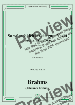 page one of Brahms-So wünsch' ich ihr ein gute Nacht,WoO 33 No.18,in A flat Major,for Voice&Pno 