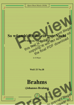 page one of Brahms-So wünsch' ich ihr ein gute Nacht,WoO 33 No.18,in A Major,for Voice&Pno 