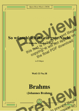 page one of Brahms-So wünsch' ich ihr ein gute Nacht,WoO 33 No.18,in D Major,for Voice&Pno 