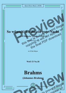 page one of Brahms-So wünsch' ich ihr ein gute Nacht,WoO 33 No.18,in D flat Major,for Voice&Pno