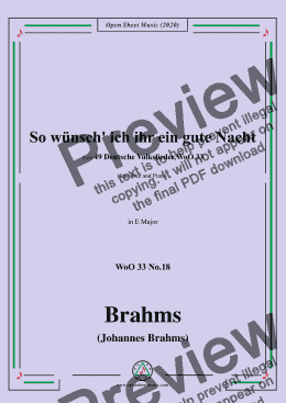 page one of Brahms-So wünsch' ich ihr ein gute Nacht,WoO 33 No.18,in E Major,for Voice&Pno 