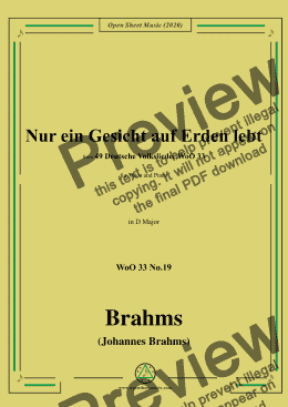 page one of Brahms-Nur ein Gesicht auf Erden lebt,WoO 33 No.19,in D Major,for Voice&Piano