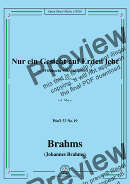 page one of Brahms-Nur ein Gesicht auf Erden lebt,WoO 33 No.19,in E Major,for Voice&Piano