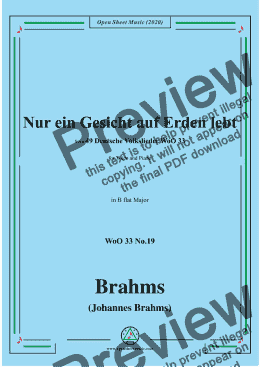 page one of Brahms-Nur ein Gesicht auf Erden lebt,WoO 33 No.19,in B flat Major,for Voice&Piano