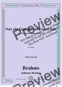 page one of Brahms-Nur ein Gesicht auf Erden lebt,WoO 33 No.19,in A Major,for Voice&Piano