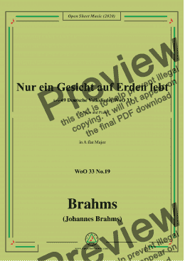 page one of Brahms-Nur ein Gesicht auf Erden lebt,WoO 33 No.19,in A flat Major,for Voice&Piano 