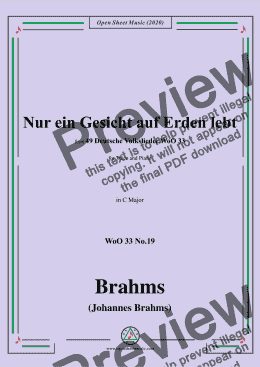 page one of Brahms-Nur ein Gesicht auf Erden lebt,WoO 33 No.19,in C Major,for Voice&Piano