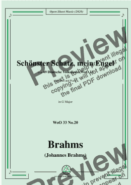 page one of Brahms-Schönster Schatz,mein Engel,WoO 33 No.20,in G Major,for Voice&Piano 